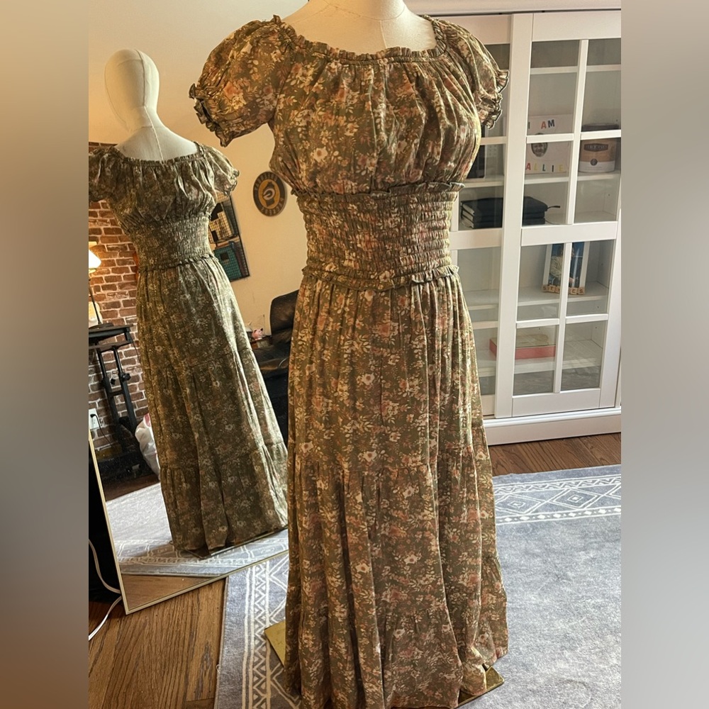 Short Puff Sleeve Fall Midi Dress -Sz XS